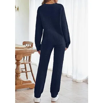 MEROKEETY Fuzzy Fleece Two Piece Loungewear Set for Women
