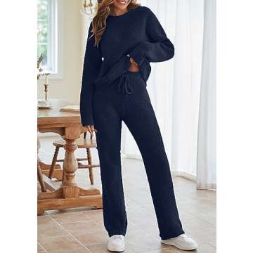 MEROKEETY Fuzzy Fleece Two Piece Loungewear Set for Women