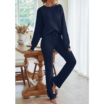MEROKEETY Fuzzy Fleece Two Piece Loungewear Set for Women