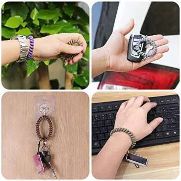 6PCS Stretchable Wristband Wristlet Keychain Wrist Key Chain Wristlet,Spring Flexible Spiral Wrist Coil ​Wrist Key Holder Key Ring for Sauna Gym Pool ID Badge and Outdoor Sports