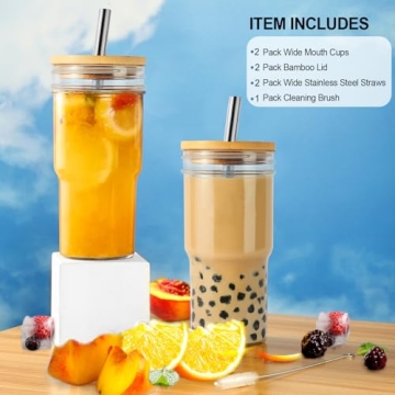24oz Reusable Iced Coffee Cups with Bamboo Lids and Straws