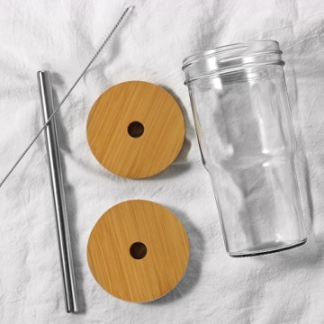 24oz Reusable Iced Coffee Cups with Bamboo Lids and Straws