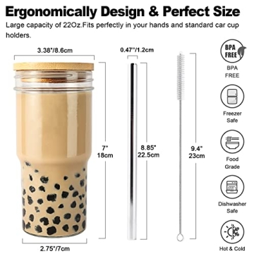 24oz Reusable Iced Coffee Cups with Bamboo Lids and Straws