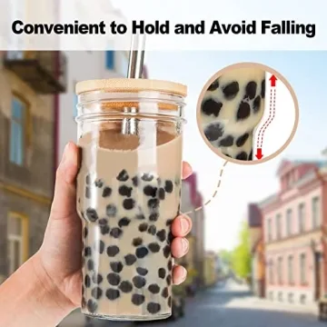 24oz Reusable Iced Coffee Cups with Bamboo Lids and Straws