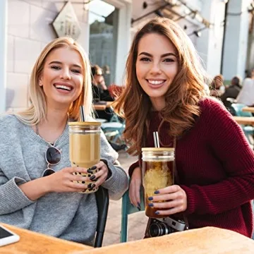 24oz Reusable Iced Coffee Cups with Bamboo Lids and Straws