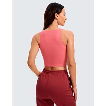 CRZ YOGA Womens Butterluxe Double Lined Cropped Tank Tops High Neck Racerback Tanks Sleeveless Casual Workout Crop Top Raspberry Sorbet Medium