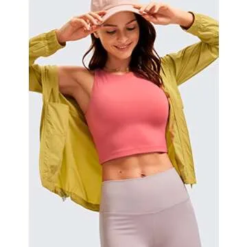 CRZ YOGA Womens Butterluxe Double Lined Cropped Tank Tops High Neck Racerback Tanks Sleeveless Casual Workout Crop Top Raspberry Sorbet Medium