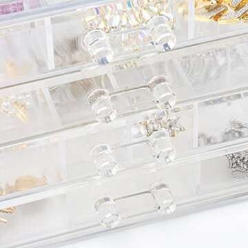 Weiai Acrylic Jewelry Box, 72 Grids Clear Jewelry Organizer with Adjustable Dividers, Large Capacity Earring Ring Gift Boxes