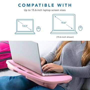 LapGear MyDesk Lap Desk with Device Ledge and Phone Holder - Rose Quartz - Fits up to 15.6 Inch Laptops - Style No. 44444