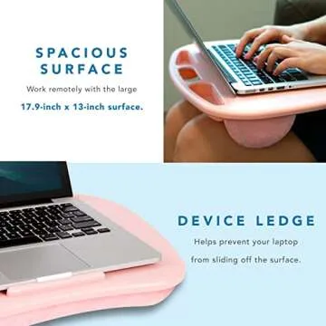LapGear MyDesk Lap Desk with Device Ledge and Phone Holder - Rose Quartz - Fits up to 15.6 Inch Laptops - Style No. 44444