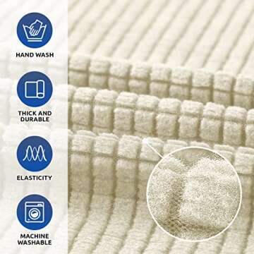 KEKUOU Stretch Single Sofa Slipcover 1 Piece Couch Sofa Cover (32"-55") Furniture Protector 1 Seater Sofa with Elastic Bottom for Kids,Pet.Jacquard Small Checked Pattern Fabric(Small,Beige)