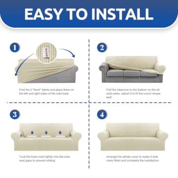 KEKUOU Stretch Single Sofa Slipcover 1 Piece Couch Sofa Cover (32"-55") Furniture Protector 1 Seater Sofa with Elastic Bottom for Kids,Pet.Jacquard Small Checked Pattern Fabric(Small,Beige)