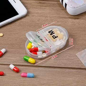 6 Pack Pill Organizer Pocket Small Case Holder Am Pm Pill Case Portable Two Compartment Round Travel...