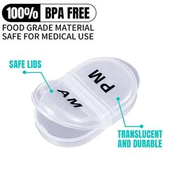 6 Pack Pill Organizer Pocket Small Case Holder Am Pm Pill Case Portable Two Compartment Round Travel 2 Times a Day for Vitamin Medication Supplement(Clear)