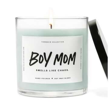 ThreeKin Scented Candles for Boy Mom, Natural Soy Wax Candles for Home, Relaxing Aromatherapy for Moms, Driftwood Essential Oils with a Hint of Chaos, Long Lasting Candle Burns for 75 Hours