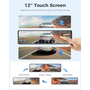 AZDOME 12" 4K WiFi Rear View Mirror Camera, Mirror Dash Cam with GPS, Rearview Mirror Camera, Mirror...