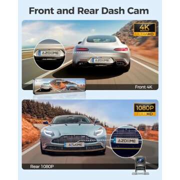 AZDOME 12" 4K WiFi Rear View Mirror Camera, Mirror Dash Cam with GPS, Rearview Mirror Camera, Mirror Dash Cam Front and Rear, Night Vision, 24H Parking Monitor, 64GB SD Card