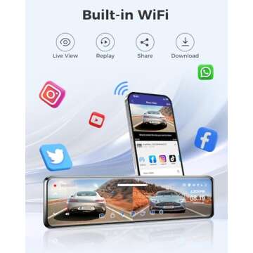 AZDOME 12" 4K WiFi Rear View Mirror Camera, Mirror Dash Cam with GPS, Rearview Mirror Camera, Mirror Dash Cam Front and Rear, Night Vision, 24H Parking Monitor, 64GB SD Card