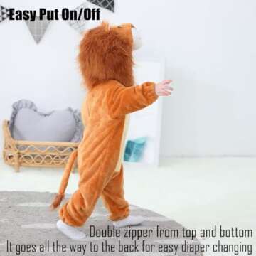 QIAONIUNIU Halloween Baby Lion Costumes With Mane, Toddler Outfit Infants Cosplay Romper 1-3 Months