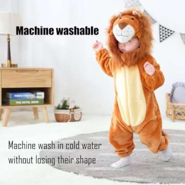 QIAONIUNIU Halloween Baby Lion Costumes With Mane, Toddler Outfit Infants Cosplay Romper 1-3 Months