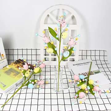 Tinsow 3 Pcs Artificial Easter Flower Spray with Eggs