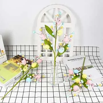 Tinsow 3 Pcs Artificial Easter Flower Spray with Eggs