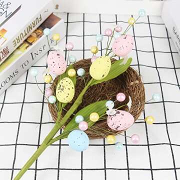 Tinsow 3 Pcs Artificial Easter Flower Spray with Eggs