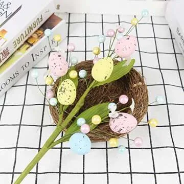Tinsow 3 Pcs Artificial Easter Flower Spray with Eggs