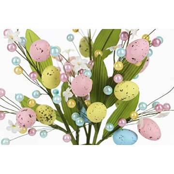 Tinsow 3 Pcs Artificial Easter Flower Spray with Eggs