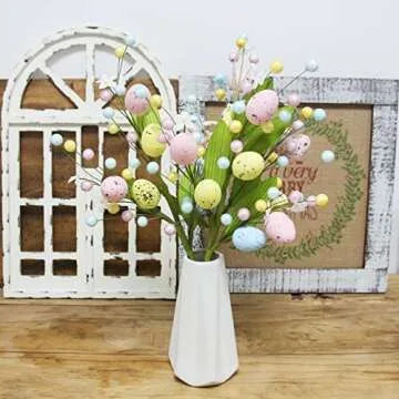 Tinsow 3 Pcs Artificial Easter Flower Spray with Eggs