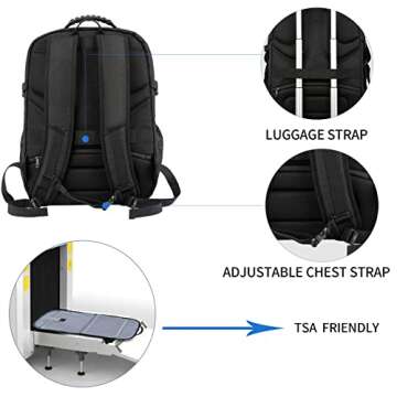 KROSER Travel Laptop Backpack 18.4 inch XXXL Computer Backpack Stylish College Backpack with RFID Pockets USB Charging Port REFLECTIVE STRIPS Water-Repellent Day pack for Business/Men