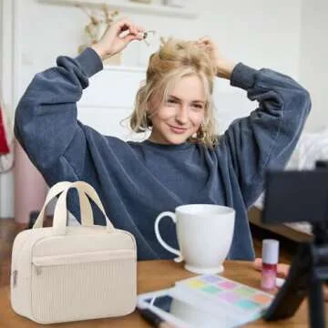 Makeup Bag for Women Girls Cute Corduroy Travel Cosmetic Tote Large Make Up Organizer Toiletry Bags Zipper Pouch Purse