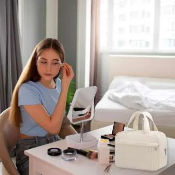 Makeup Bag for Women Girls Cute Corduroy Travel Cosmetic Tote Large Make Up Organizer Toiletry Bags Zipper Pouch Purse