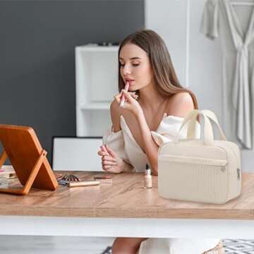 Makeup Bag for Women Girls Cute Corduroy Travel Cosmetic Tote Large Make Up Organizer Toiletry Bags Zipper Pouch Purse