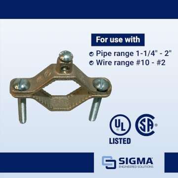 Sigma Electric ProConnex 41311 Ground Clamp 1-1/4 to 2-Inch, 1-Pack, No Size, Bronze