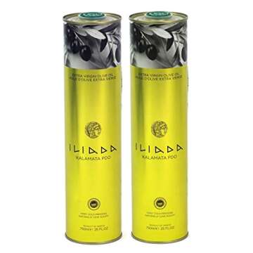 ILIADA PDO Kalamata Extra Virgin Olive Oil Greece -First Cold Pressing- Low Acidity 25 Fl Oz. 2 Tins