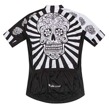 Weimostar Men's Cycling Jersey Men Mountain Bike Jerseys Short Sleeve Tops Cuff (White Skull Flower ...