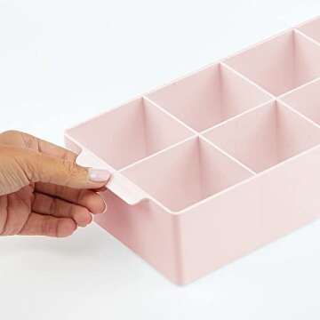 mDesign Plastic Divided Makeup Organizer Holder Tray for Bathroom Drawer, Vanity, Countertop Storage - Cosmetic Organization Holds Brushes - 8 Compartments - Lumiere Collection - Light Pink