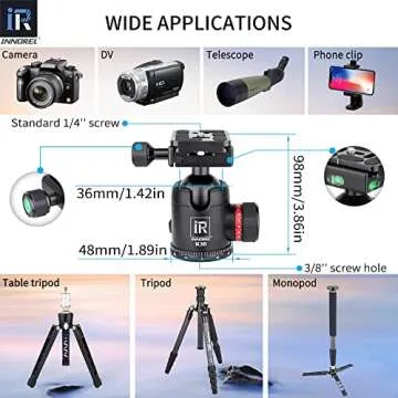 10 Layers Carbon Fiber Travel Tripod Monopod-INNOREL RT55C with 36mm Panoramic Ball Head 360 Degree and Carrying Case Professional Lightweight Compact Tripods for Digital Camera Camcorder DSLR