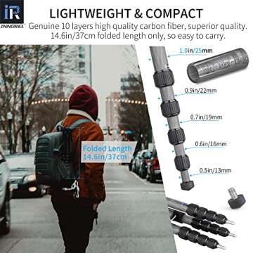 10 Layers Carbon Fiber Travel Tripod Monopod-INNOREL RT55C with 36mm Panoramic Ball Head 360 Degree and Carrying Case Professional Lightweight Compact Tripods for Digital Camera Camcorder DSLR