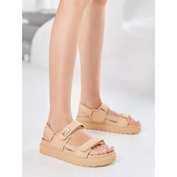 Coutgo Women's Premium Leather Platform Sandals