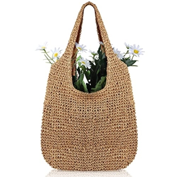 Saintrygo Women Straw Beach Bag Bucket Tote Summer Woven Handmade Handbag Shoulder Bag (Stylish Styl...