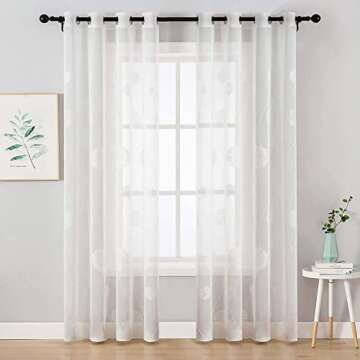 MIULEE White Sheer Curtains with Floral Design Embroidered for Living Room Bedroom 2 Panels of 84 in...