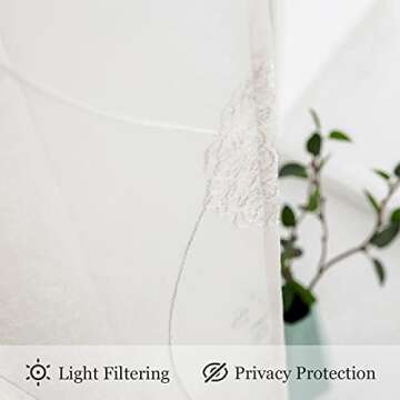 MIULEE White Sheer Curtains with Floral Design Embroidered for Living Room Bedroom 2 Panels of 84 inches Long Boho Curtain Drapes for Light Filtering Grommet Top