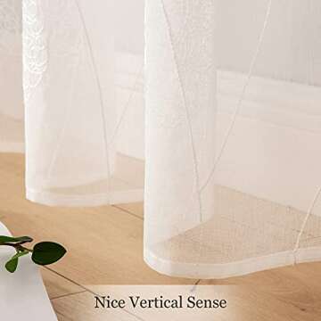 MIULEE White Sheer Curtains with Floral Design Embroidered for Living Room Bedroom 2 Panels of 84 inches Long Boho Curtain Drapes for Light Filtering Grommet Top