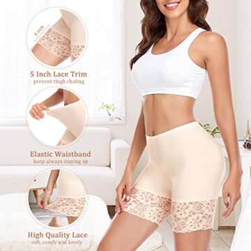Slip Shorts for Under Dresses Women Anti Chafing Underwear Seamless Boyshorts Panties Lace Under Shorts (#1 Nude,XX-Large)