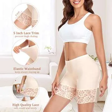 Slip Shorts for Under Dresses Women Anti Chafing Underwear Seamless Boyshorts Panties Lace Under Shorts (#1 Nude,XX-Large)