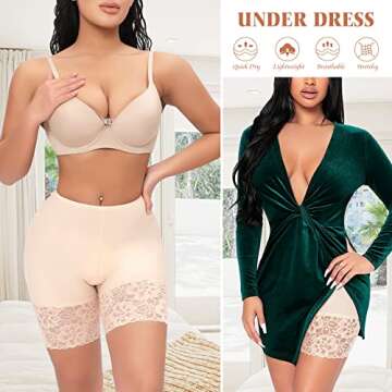 Slip Shorts for Under Dresses Women Anti Chafing Underwear Seamless Boyshorts Panties Lace Under Shorts (#1 Nude,XX-Large)