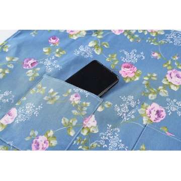 DDJYP Women Kitchen Apron-2 Pack, Cotton Canvas Flower Apron, Floral Pattern Apron with Pockets for Women Chef Apron(Green&Blue)