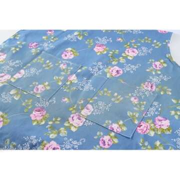 DDJYP Women Kitchen Apron-2 Pack, Cotton Canvas Flower Apron, Floral Pattern Apron with Pockets for Women Chef Apron(Green&Blue)